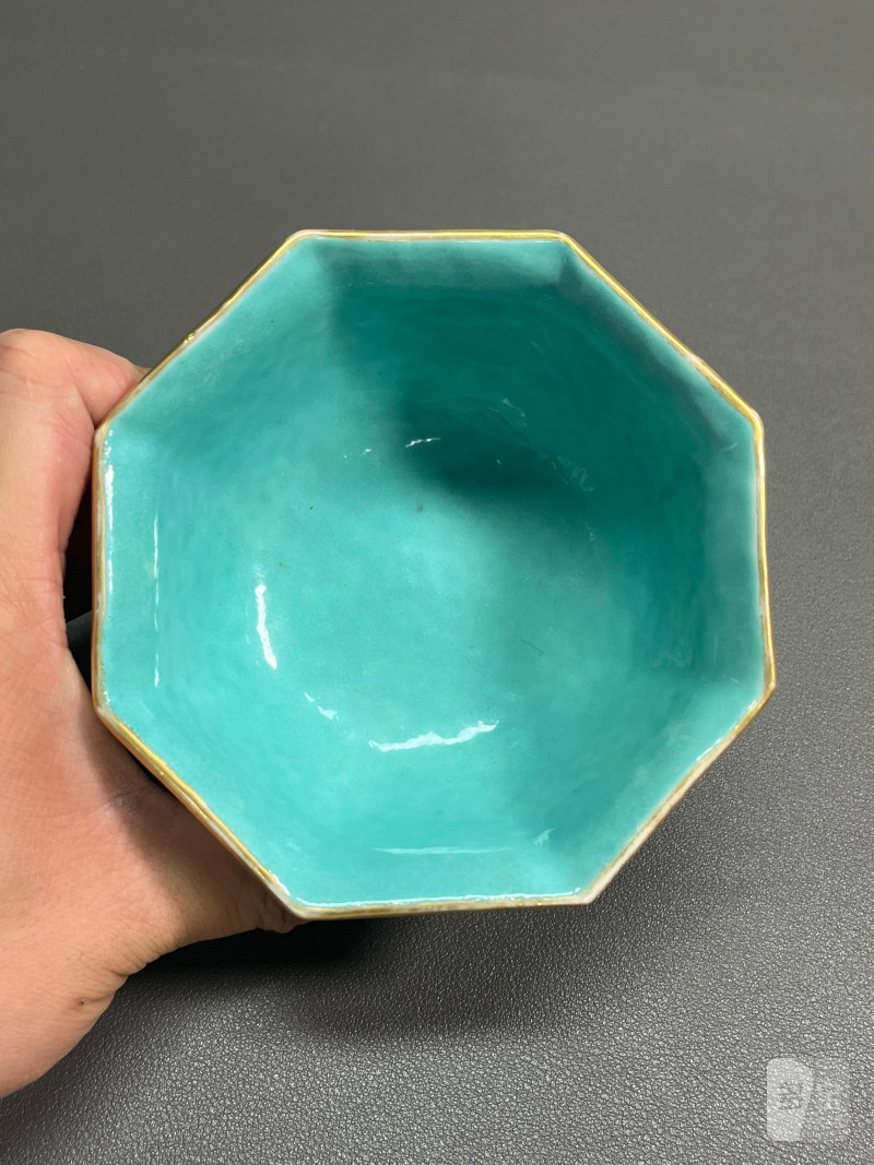 清道光  粉彩山水人物供碗 - 图8
